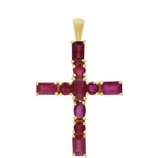 Kříž Pozlacený 925 / 1000 Sterlingové Stříbro Přívěsek s Madagaskarským Rubínem