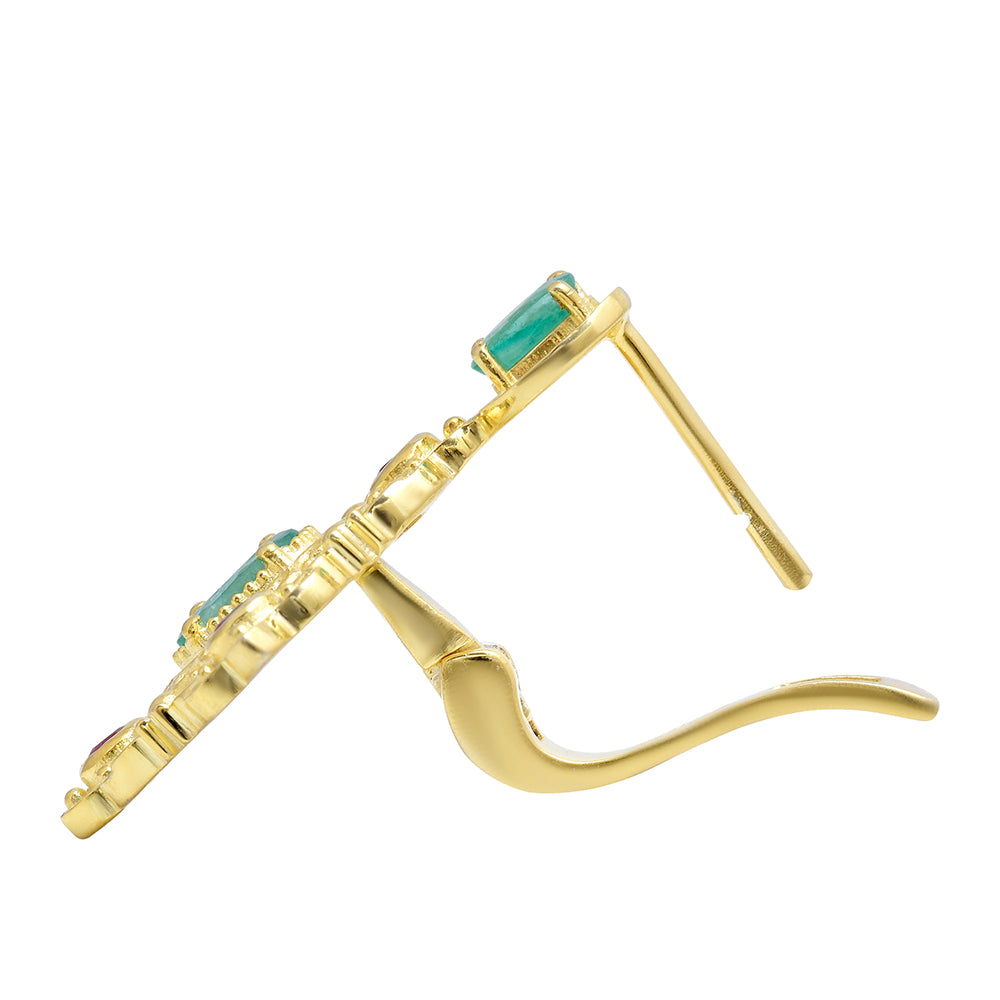 Pozlacené Stříbro 925/1000 - Náušnice s Madagaskarským Rubínem a Brazilským Smaragdem - Karátové číslo: 1.96. přibližná hmotnost: 7.27 gramů 9 