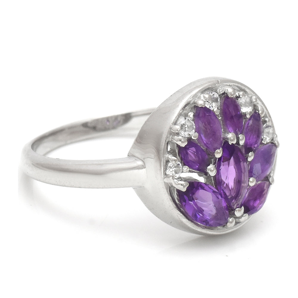 Stříbrný Prsten s Marockým Ametystem a Bílým Topazem