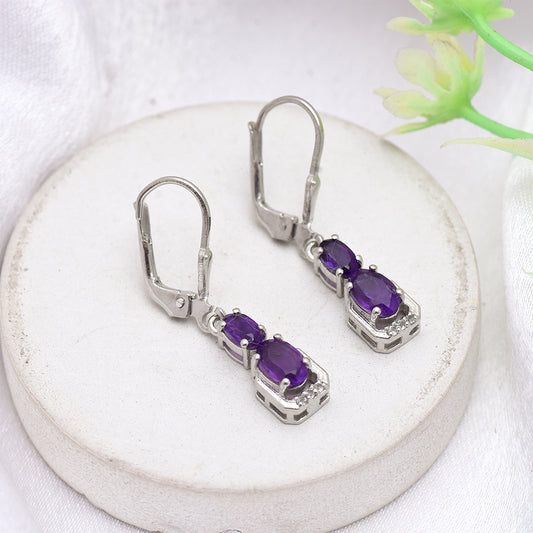 Stříbrné Náušnice s Marockým Ametystem