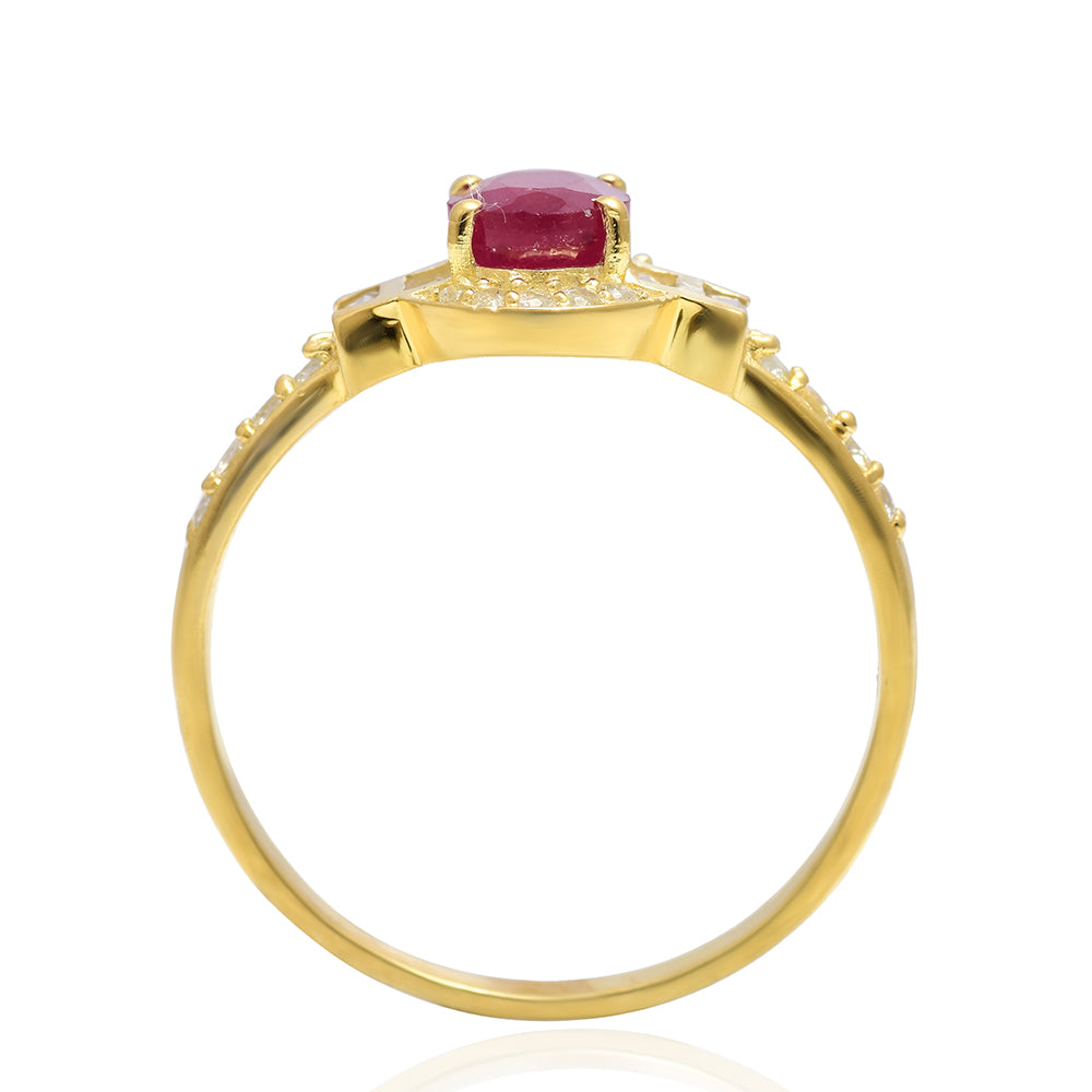 Pozlacené Stříbro 925/1000 - Prsten s Madagaskarským Rubínem a Bílým Topazem - Karátové číslo: 1.01. přibližná hmotnost: 2.4 gramů