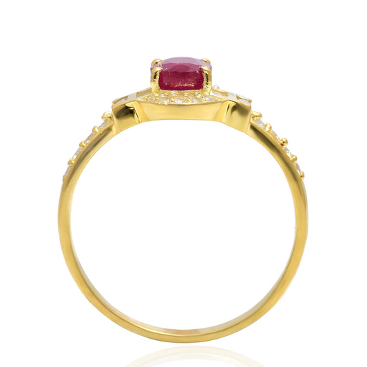 Pozlacené Stříbro 925/1000 - Prsten s Madagaskarským Rubínem a Bílým Topazem - Karátové číslo: 1.01. přibližná hmotnost: 2.4 gramů