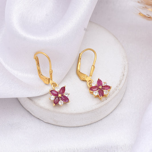 Pozlacené 925 / 1000 Sterlingové Stříbro Náušnice s Madagaskarským Rubínem a Bílým Topazem