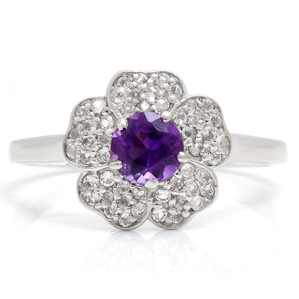 Stříbro 925/1000 - Prsten s Marockým Ametystem a Bílým Topazem - Karátové číslo: 0.64. přibližná hmotnost: 2.67 gramů 1 