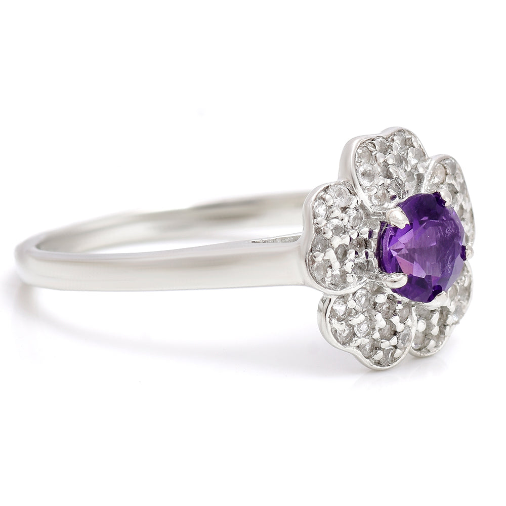 Stříbro 925/1000 - Prsten s Marockým Ametystem a Bílým Topazem - Karátové číslo: 0.64. přibližná hmotnost: 2.67 gramů 2 