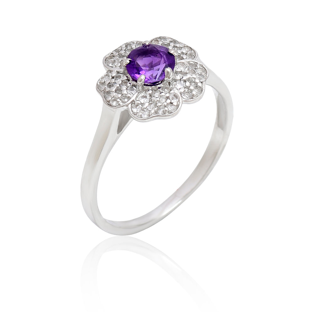 Stříbro 925/1000 - Prsten s Marockým Ametystem a Bílým Topazem - Karátové číslo: 0.64. přibližná hmotnost: 2.67 gramů 4 