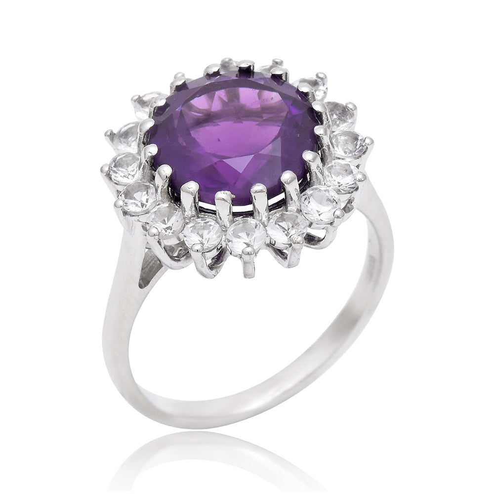 Stříbro 925/1000 - Prsten s Marockým Ametystem a Bílým Topazem - Karátové číslo: 12. přibližná hmotnost: 4.5 gramů