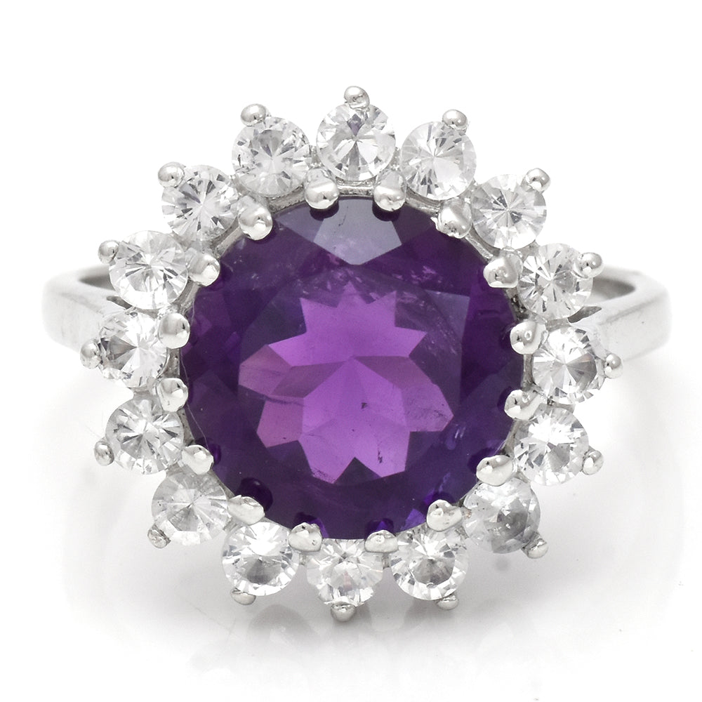 Stříbro 925/1000 - Prsten s Marockým Ametystem a Bílým Topazem - Karátové číslo: 12. přibližná hmotnost: 4.5 gramů 2 