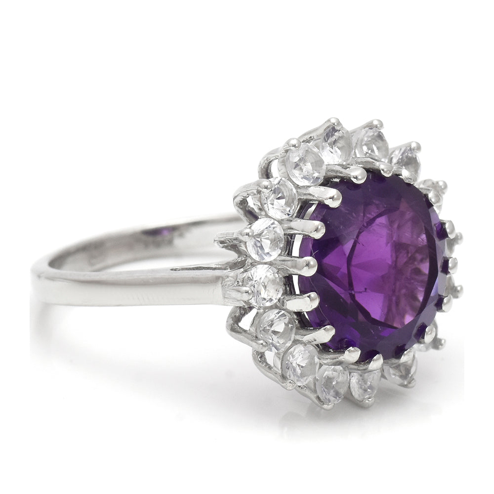 Stříbro 925/1000 - Prsten s Marockým Ametystem a Bílým Topazem - Karátové číslo: 12. přibližná hmotnost: 4.5 gramů