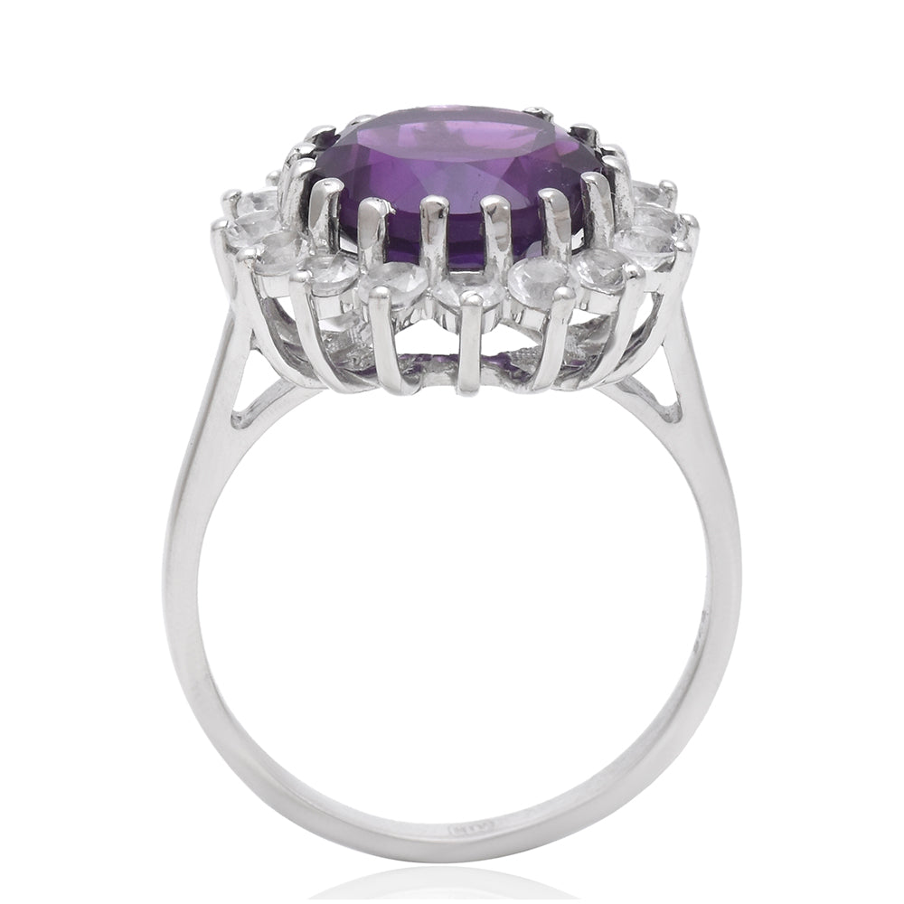 Stříbro 925/1000 - Prsten s Marockým Ametystem a Bílým Topazem - Karátové číslo: 12. přibližná hmotnost: 4.5 gramů