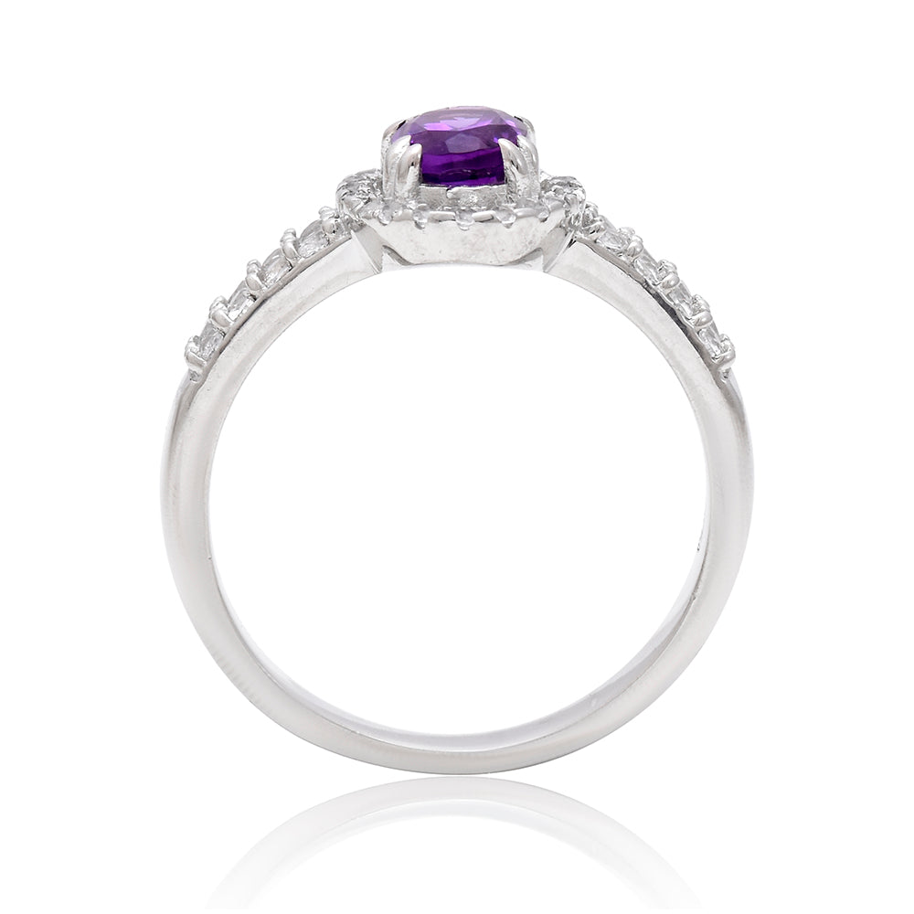 Stříbro 925/1000 - Prsten s Marockým Ametystem a Bílým Topazem - Karátové číslo: 0.77. přibližná hmotnost: 3.58 gramů 4 