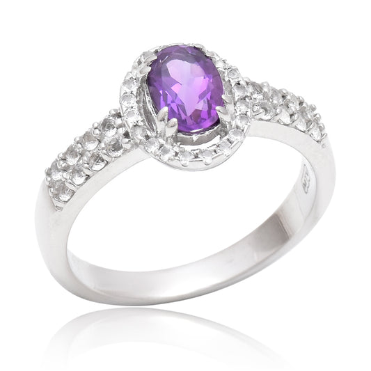 Stříbrný Prsten s Marockým Ametystem a Bílým Topazem