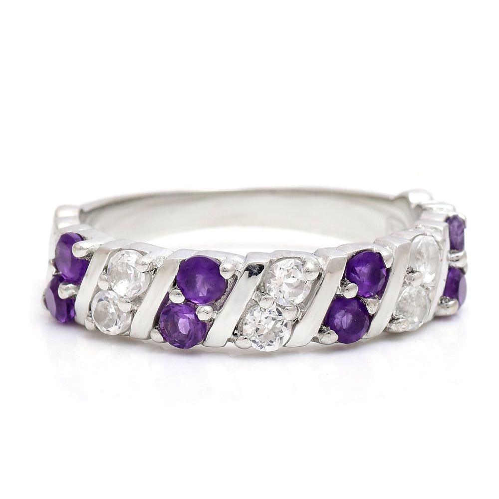 Stříbro 925/1000 - Prsten s Marockým Ametystem a Bílým Topazem - Karátové číslo: 1. přibližná hmotnost: 3.83 gramů 7 