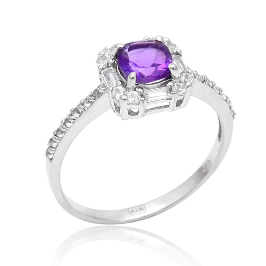 Stříbrný Prsten s Marockým Ametystem a Bílým Topazem