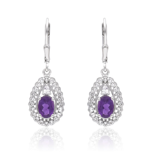 Stříbro 925/1000 - Náušnice s Marockým Ametystem a Bílým Topazem - Karátové číslo: 1.85. přibližná hmotnost: 3.42 gramů