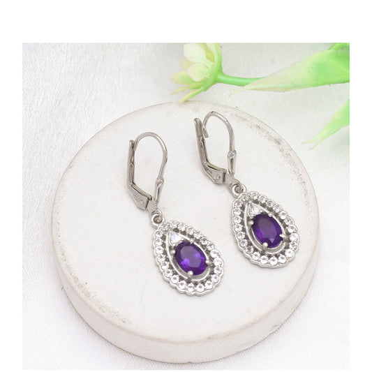 Stříbro 925/1000 - Náušnice s Marockým Ametystem a Bílým Topazem - Karátové číslo: 1.85. přibližná hmotnost: 3.42 gramů