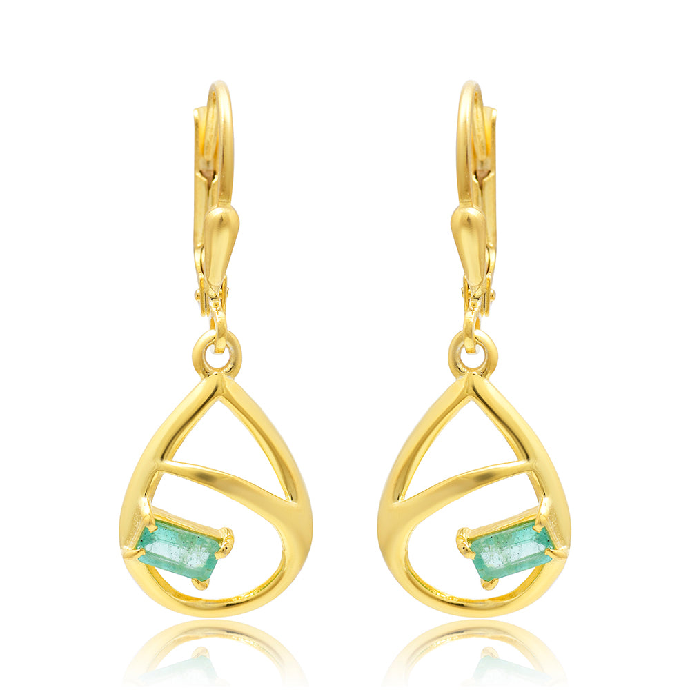 Pozlacené Stříbro 925/1000 - Náušnice s Brazilským Smaragdem - Karátové číslo: 0.61. přibližná hmotnost: 2.33 gramů 5 