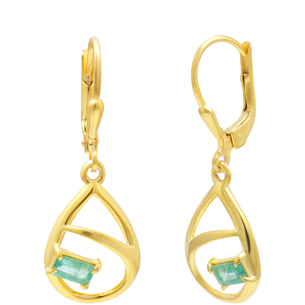 Pozlacené Stříbro 925/1000 - Náušnice s Brazilským Smaragdem - Karátové číslo: 0.61. přibližná hmotnost: 2.33 gramů 6 