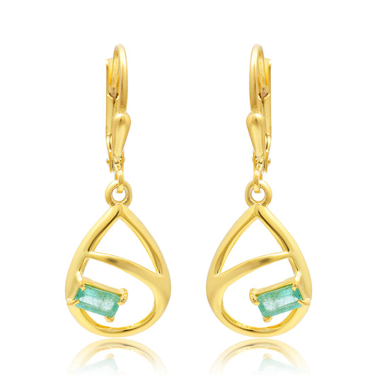 Pozlacené Stříbro 925/1000 - Náušnice s Brazilským Smaragdem - Karátové číslo: 0.61. přibližná hmotnost: 2.33 gramů