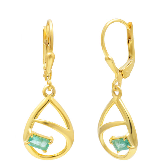 Pozlacené Stříbro 925/1000 - Náušnice s Brazilským Smaragdem - Karátové číslo: 0.61. přibližná hmotnost: 2.33 gramů