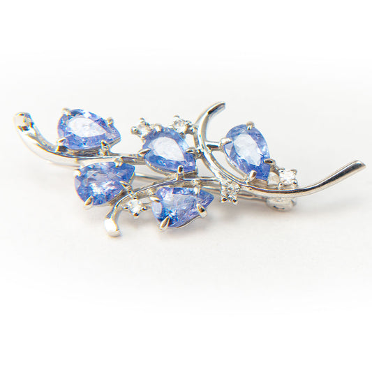 Stříbro 925/1000 - Brož s AAA Tanzanitem a Bílým Topazem - Karátové číslo: 1.83. přibližná hmotnost: 2.69 gramů