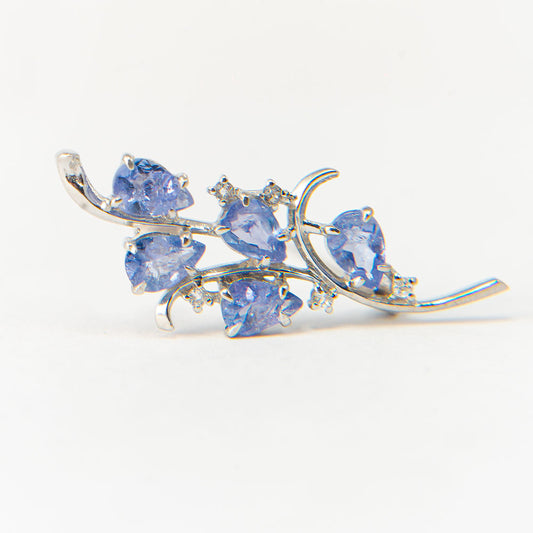 Stříbro 925/1000 - Brož s AAA Tanzanitem a Bílým Topazem - Karátové číslo: 1.83. přibližná hmotnost: 2.69 gramů