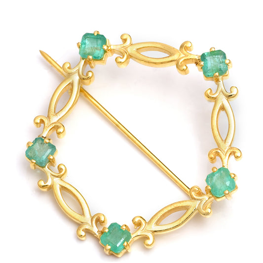 Pozlacené Stříbro 925/1000 - Brož s Brazilským Smaragdem - Karátové číslo: 2. přibližná hmotnost: 5.26 gramů