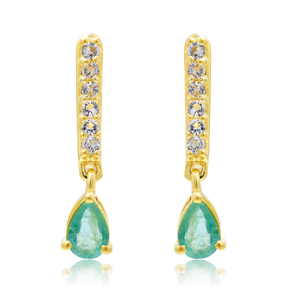 Pozlacené Stříbro 925/1000 - Náušnice s Brazilským Smaragdem a Bílým Topazem - Karátové číslo: 0.97. přibližná hmotnost: 3.18 gramů 1 