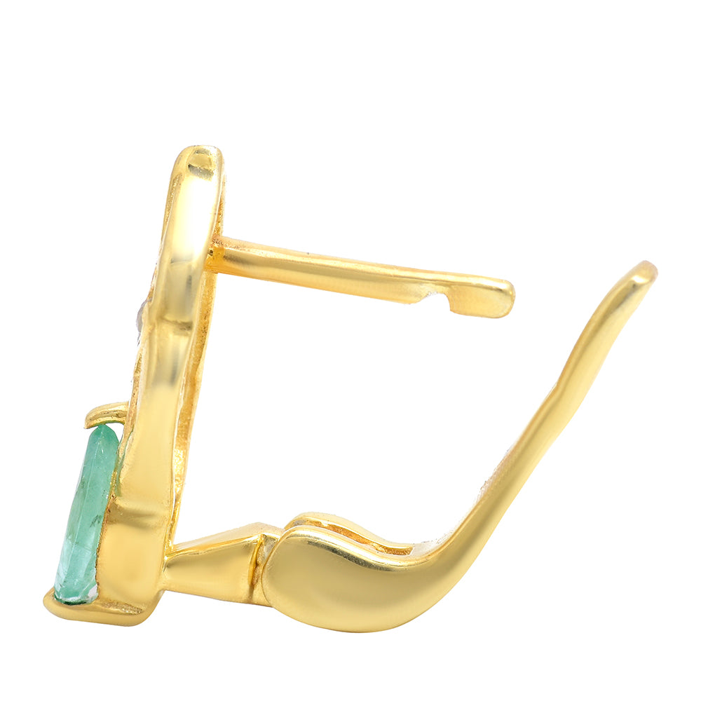 Pozlacené Stříbro 925/1000 - Náušnice s Brazilským Smaragdem a Bílým Topazem - Karátové číslo: 0.97. přibližná hmotnost: 3.18 gramů