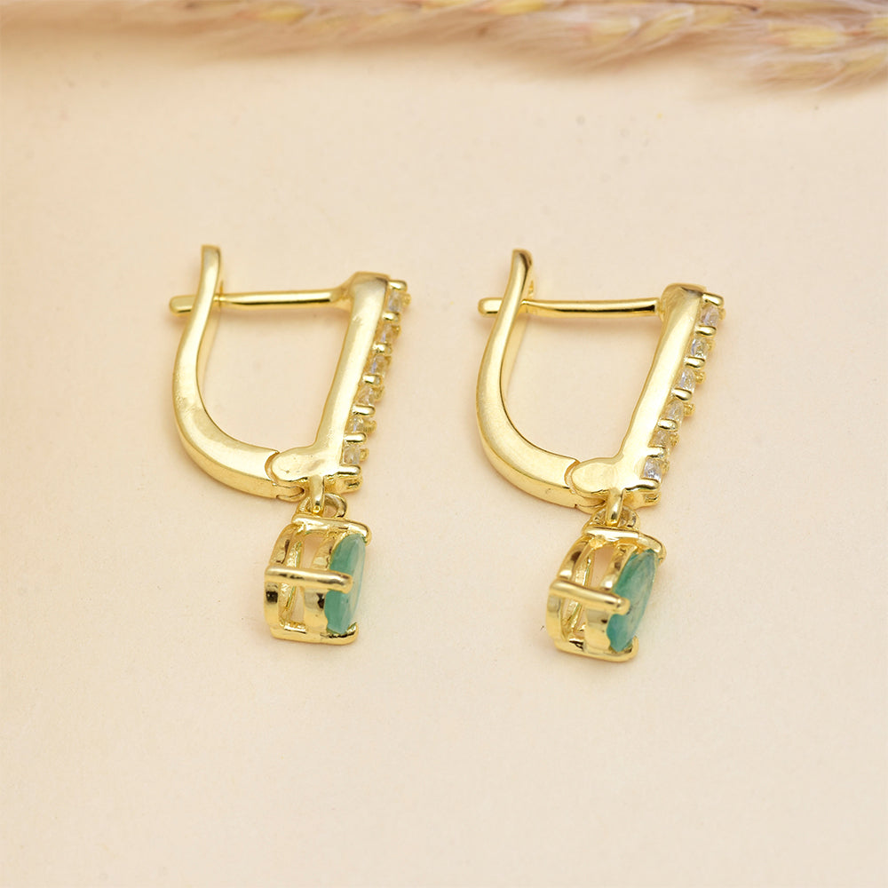 Pozlacené Stříbro 925/1000 - Náušnice s Brazilským Smaragdem a Bílým Topazem - Karátové číslo: 0.97. přibližná hmotnost: 3.18 gramů 5 