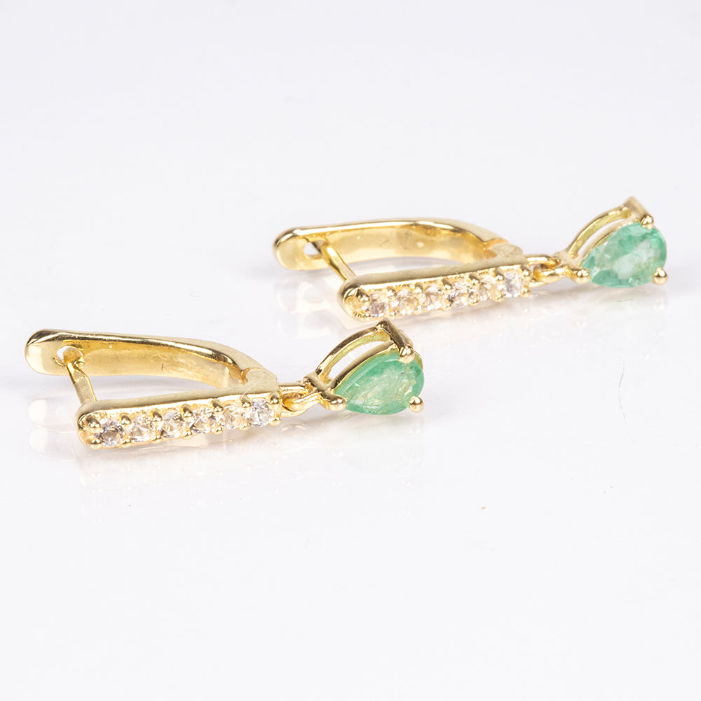 Pozlacené Stříbro 925/1000 - Náušnice s Brazilským Smaragdem a Bílým Topazem - Karátové číslo: 0.97. přibližná hmotnost: 3.18 gramů 12 