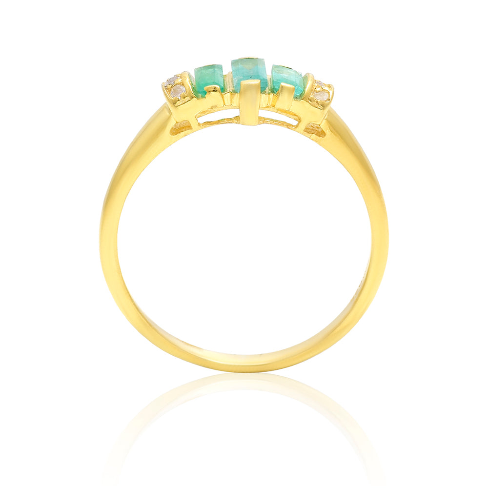 Pozlacené Stříbro 925/1000 - Prsten s Brazilským Smaragdem a Bílým Topazem - Karátové číslo: 0.45. přibližná hmotnost: 2.06 gramů 7 