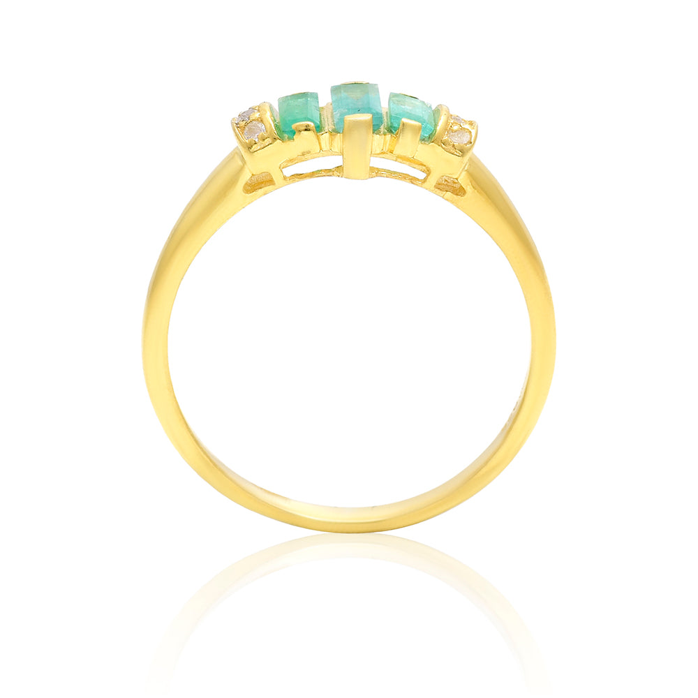 Pozlacené Stříbro 925/1000 - Prsten s Brazilským Smaragdem a Bílým Topazem - Karátové číslo: 0.45. přibližná hmotnost: 2.06 gramů