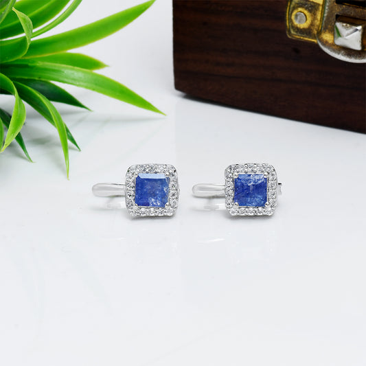 Stříbrné Náušnice s AAA Tanzanitem a Bílým Topazem