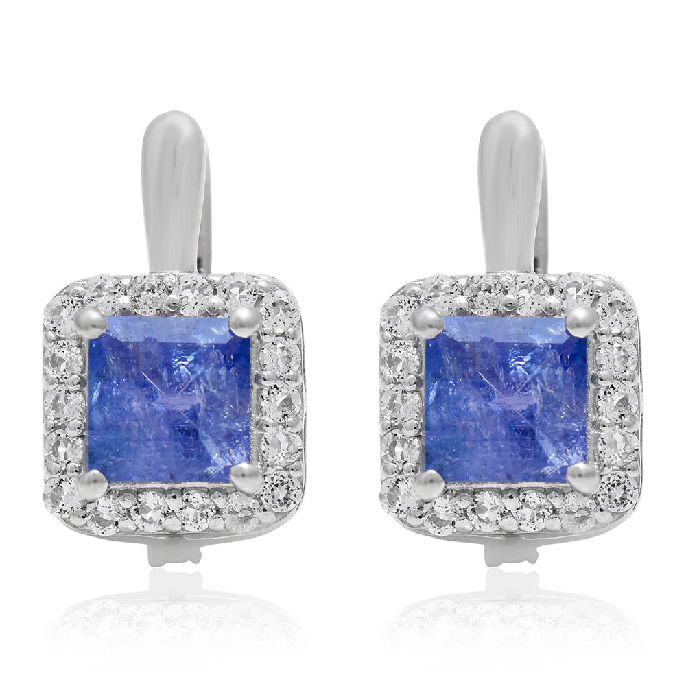 Stříbrné Náušnice s AAA Tanzanitem a Bílým Topazem