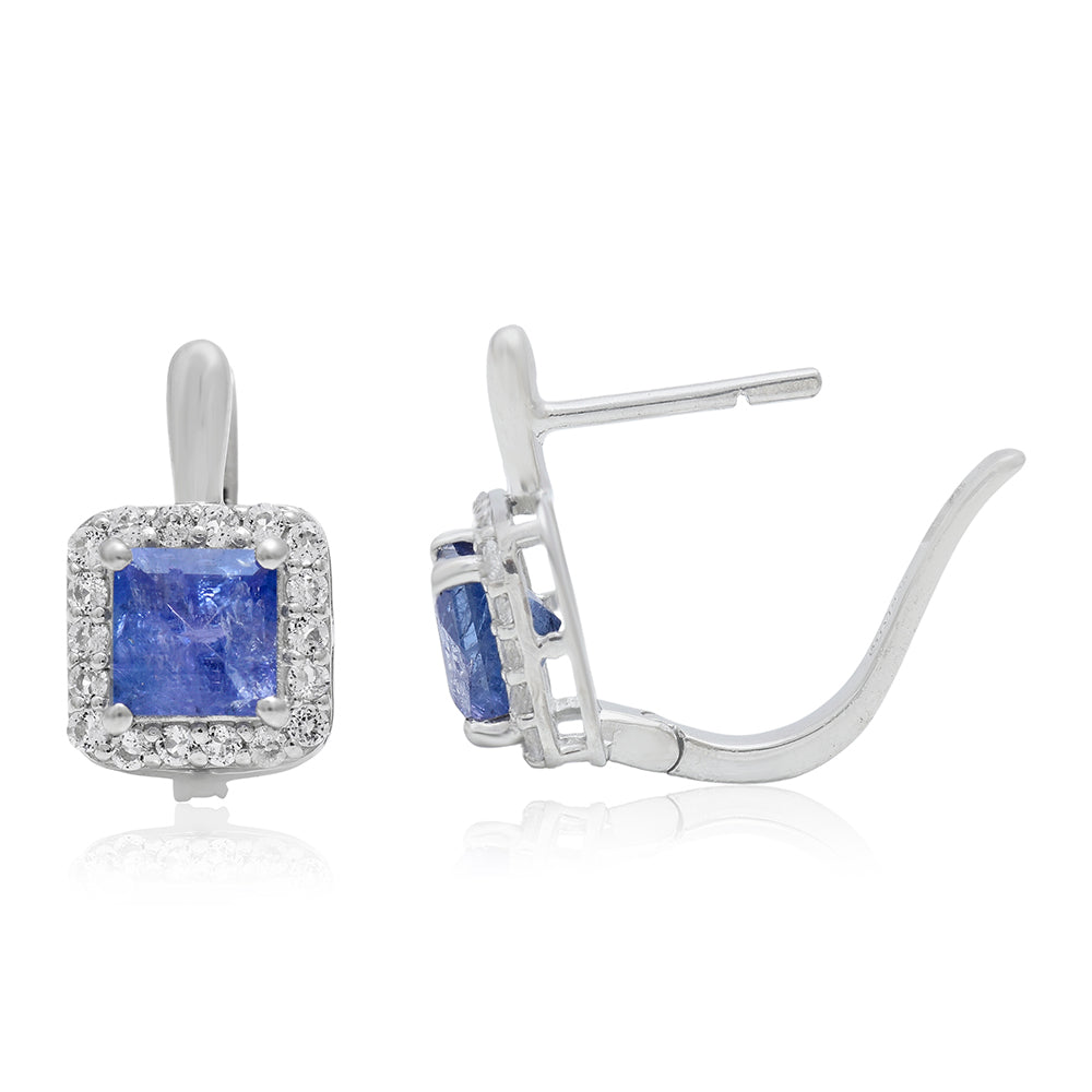 Stříbrné Náušnice s AAA Tanzanitem a Bílým Topazem 2 