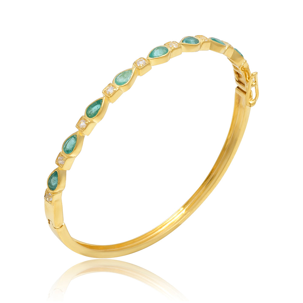 Pozlacené Stříbro 925/1000 - Náramek s Brazilským Smaragdem a Bílým Topazem - Karátové číslo: 1.6. přibližná hmotnost: 8.75 gramů 4 