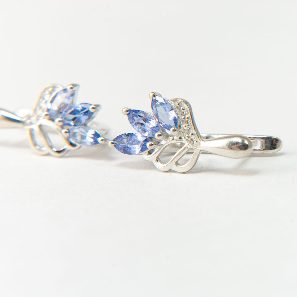 Stříbrné Náušnice s AAA Tanzanitem a Bílým Topazem 2 