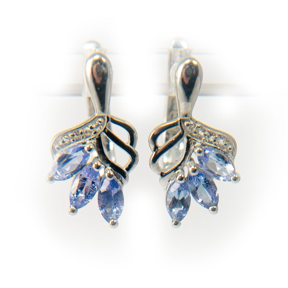 Stříbrné Náušnice s AAA Tanzanitem a Bílým Topazem