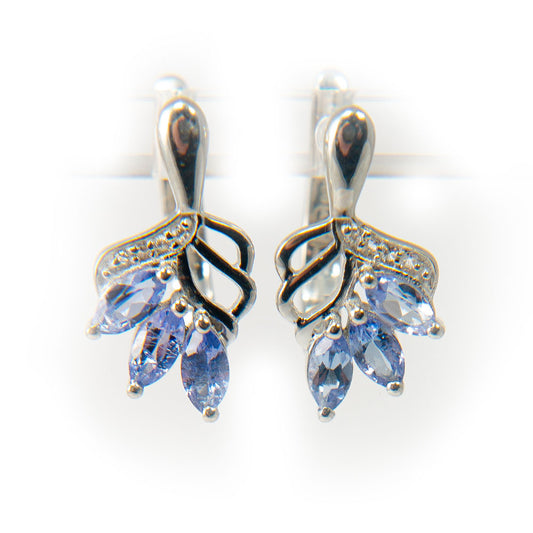 Stříbrné Náušnice s AAA Tanzanitem a Bílým Topazem