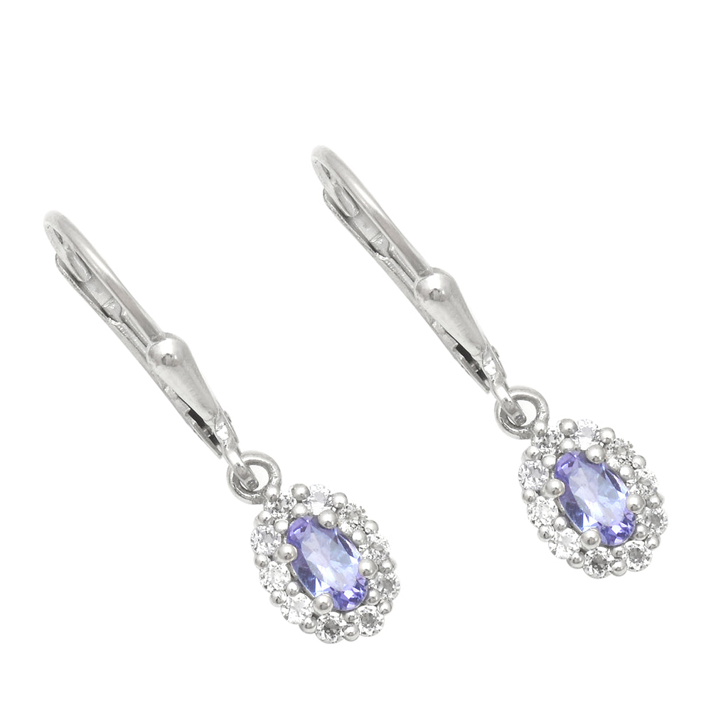 Stříbrné Náušnice s AAA Tanzanitem a Bílým Topazem