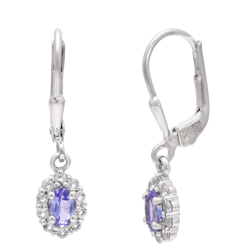 Stříbrné Náušnice s AAA Tanzanitem a Bílým Topazem