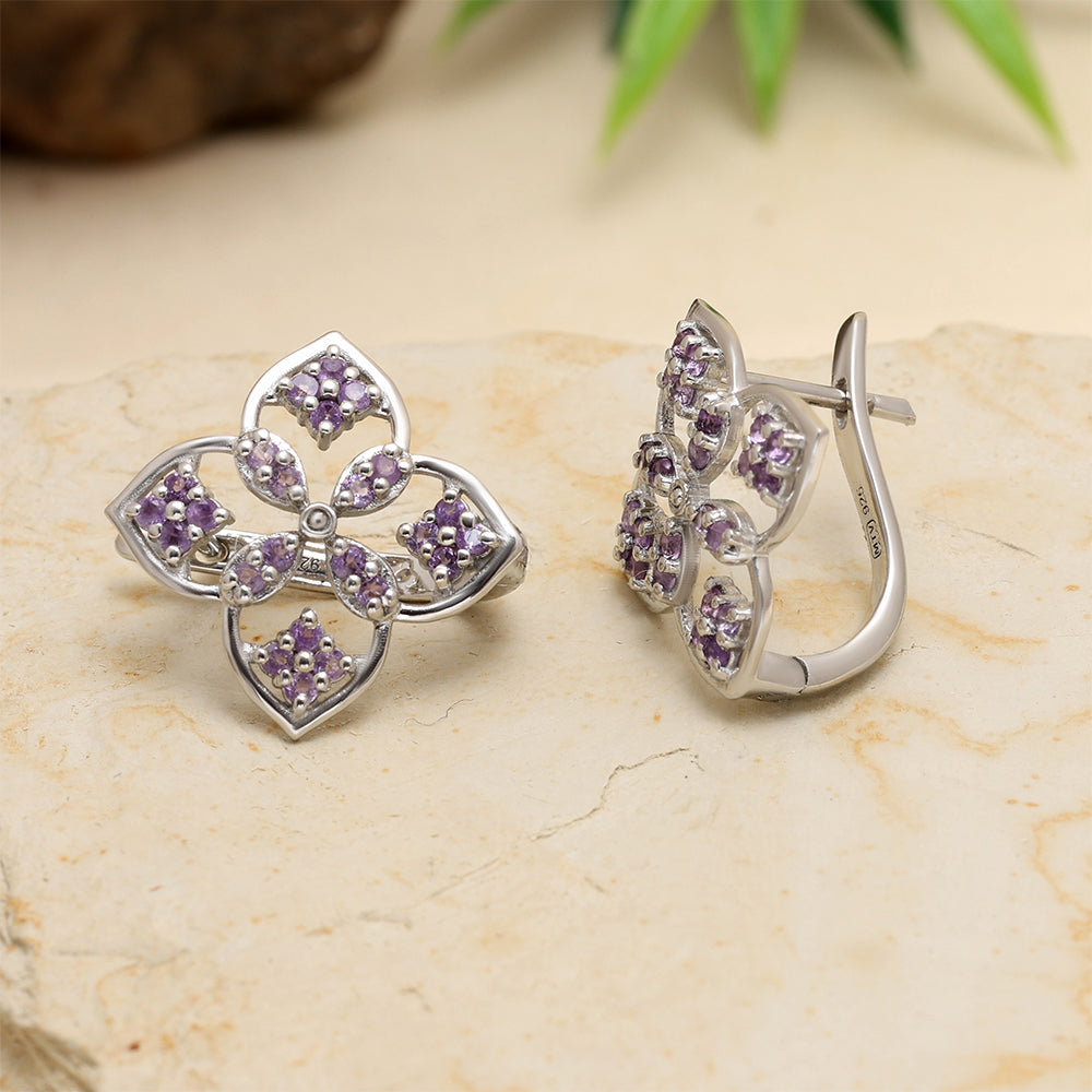 Stříbro 925/1000 - Náušnice s Brazilským Ametystem - Karátové číslo: 0.66. přibližná hmotnost: 4.13 gramů 2 