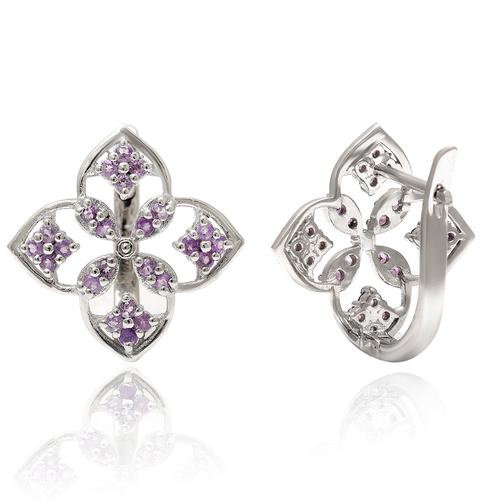 Stříbro 925/1000 - Náušnice s Brazilským Ametystem - Karátové číslo: 0.66. přibližná hmotnost: 4.13 gramů 1 