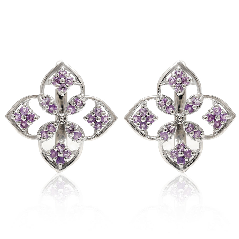 Stříbro 925/1000 - Náušnice s Brazilským Ametystem - Karátové číslo: 0.66. přibližná hmotnost: 4.13 gramů