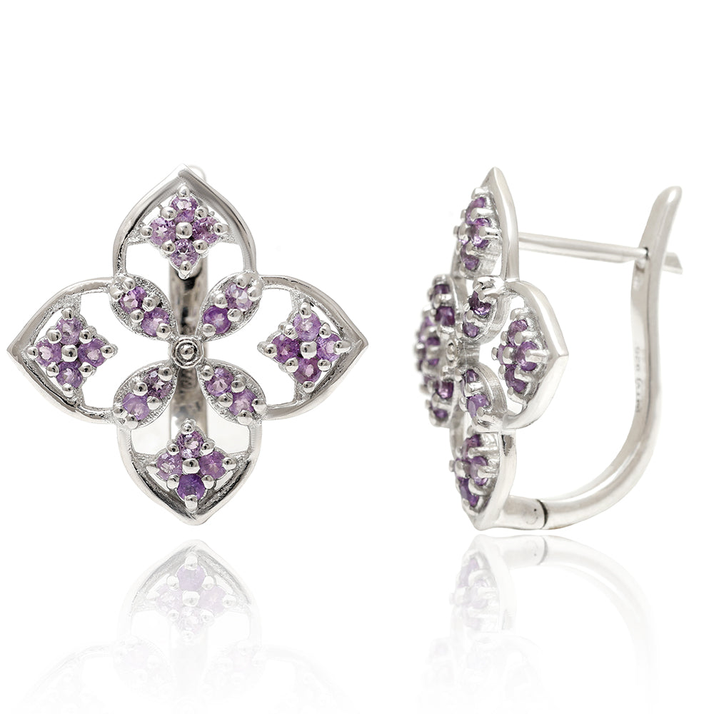 Stříbro 925/1000 - Náušnice s Brazilským Ametystem - Karátové číslo: 0.66. přibližná hmotnost: 4.13 gramů