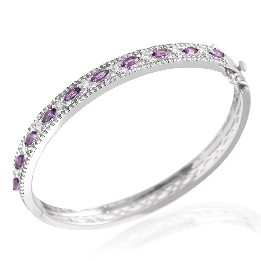 Stříbro 925/1000 - Náramek s Brazilským Ametystem a Bílým Topazem - Karátové číslo: 2.03. přibližná hmotnost: 13.81 gramů 5 