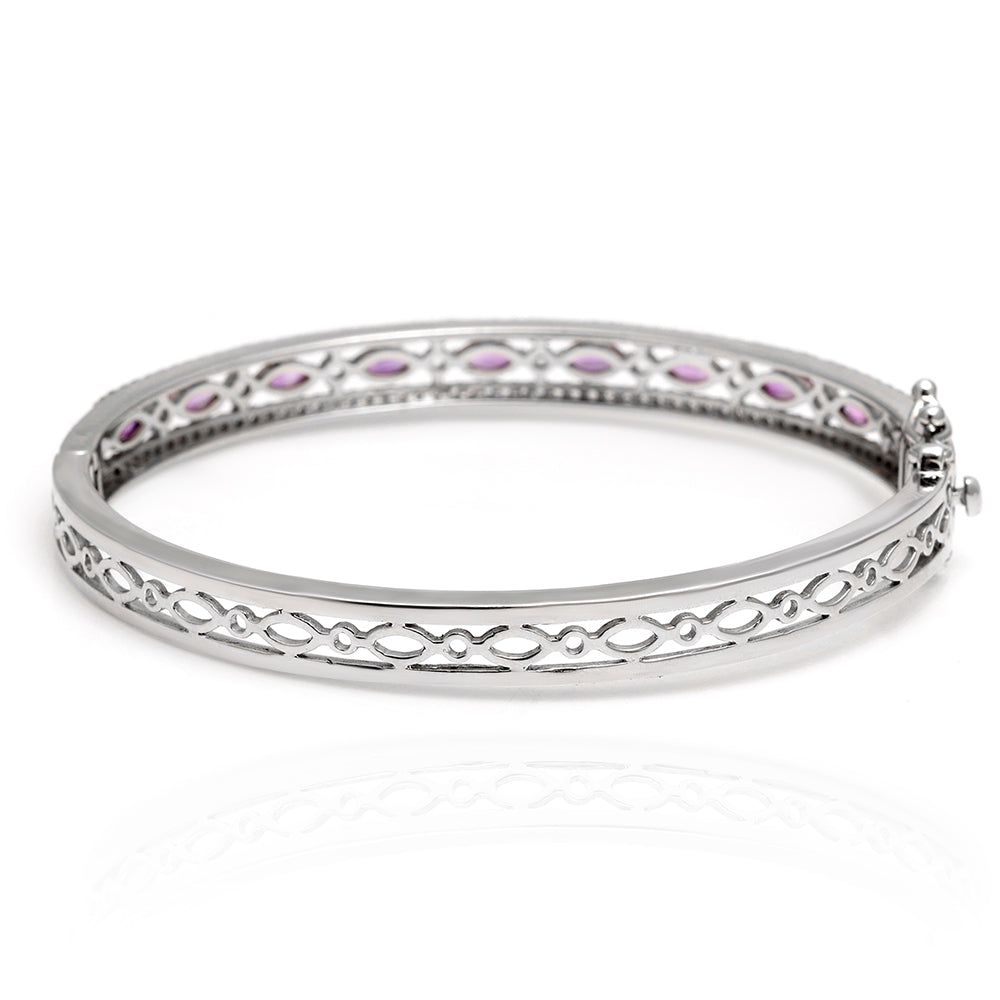 Stříbro 925/1000 - Náramek s Brazilským Ametystem a Bílým Topazem - Karátové číslo: 2.03. přibližná hmotnost: 13.81 gramů