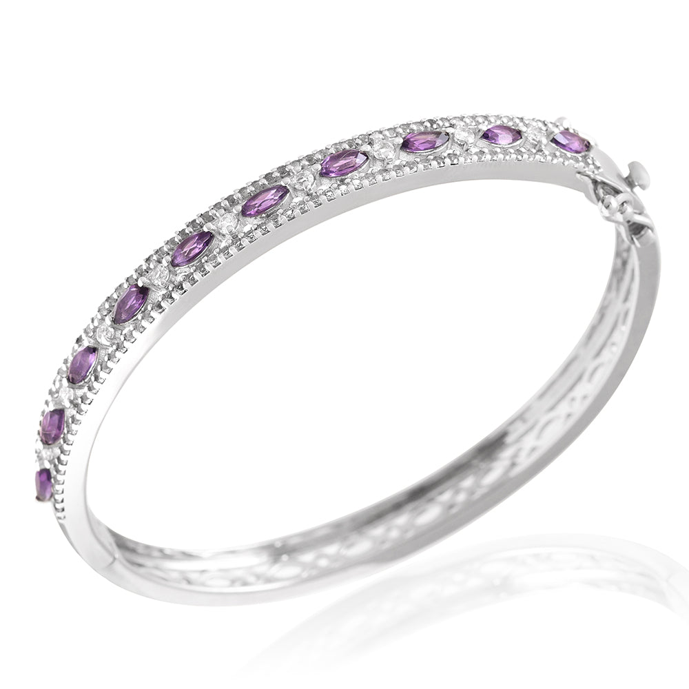 Stříbro 925/1000 - Náramek s Brazilským Ametystem a Bílým Topazem - Karátové číslo: 2.03. přibližná hmotnost: 13.81 gramů 3 