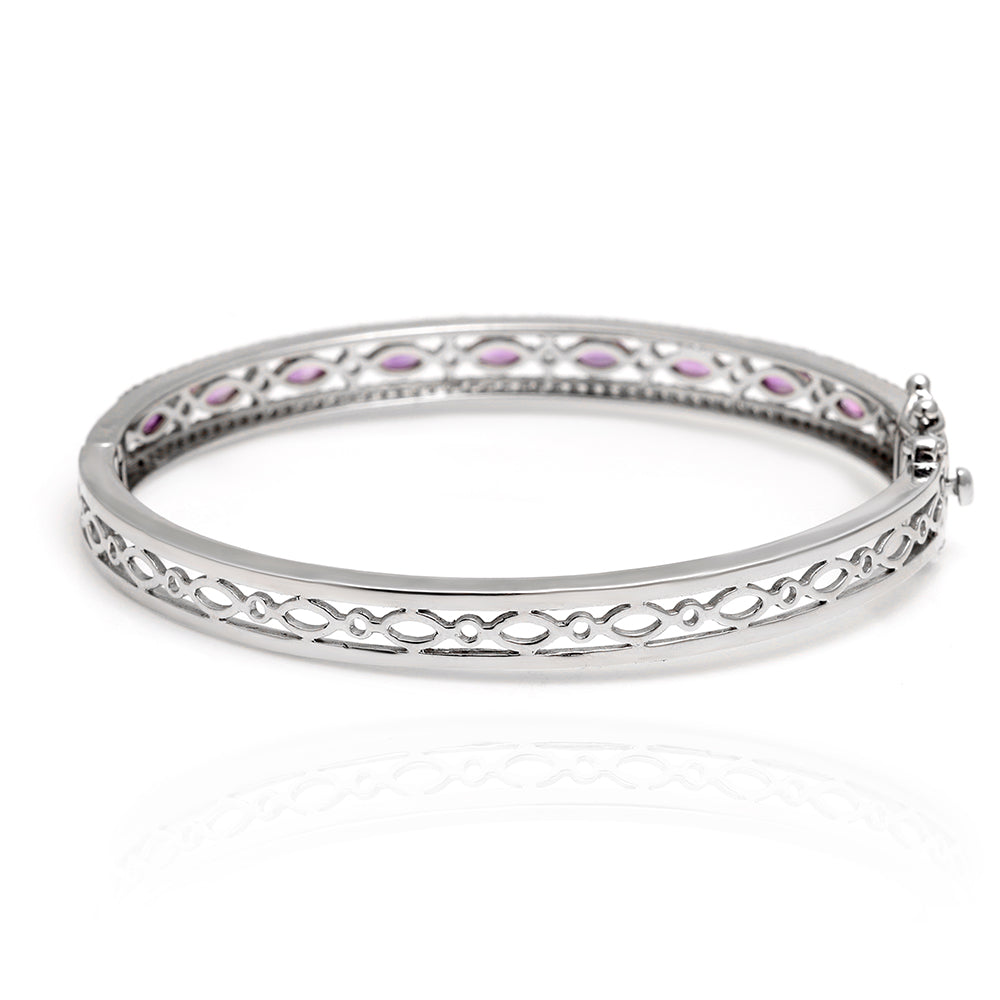 Stříbro 925/1000 - Náramek s Brazilským Ametystem a Bílým Topazem - Karátové číslo: 2.03. přibližná hmotnost: 13.81 gramů 4 